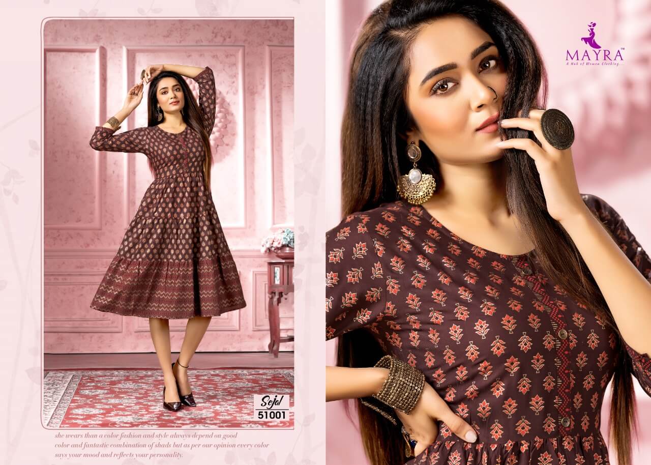 Mayra Sejal Rayon Printed Regular Wear Latest Anarkali Kurti Collection